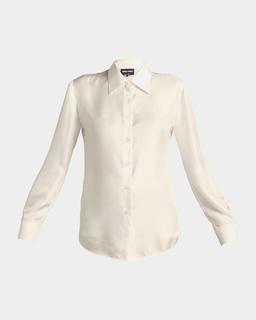 Button-Down Silk Twill Blouse