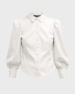 Nadine Puff-Sleeve Vegan Leather Blouse