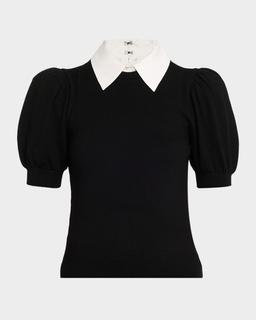 Chase Puff-Sleeve Sweater With Detachable Collar