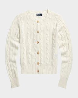 Cable-Knit Cashmere Crewneck Cardigan