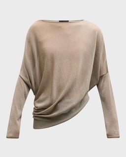 Draped Dolman-Sleeve Asymmetric Blouse