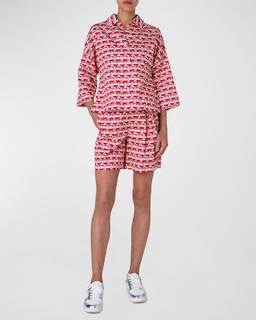 Cotton Satin Pelican Dot Printed Blouse