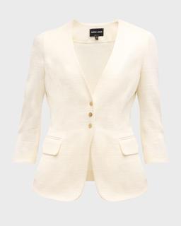 Snap Button Three-Quarter-Sleeve Viscose Blazer