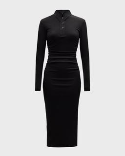 Verity Long-Sleeve Knit Polo Midi Dress