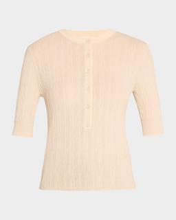 Fisher Pleated Button-Front Top