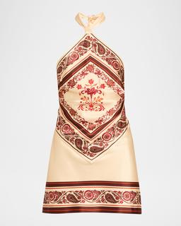 Adelaide Floral Silk Knotted Halter Overlay Mini Dress