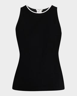 Crewneck Contrast-Trim Cotton Tank