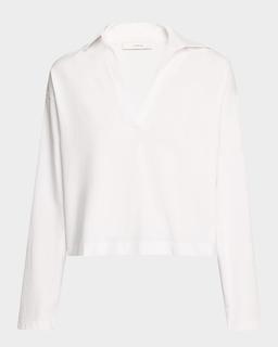 Easy Cotton Long-Sleeve Pullover Polo Top