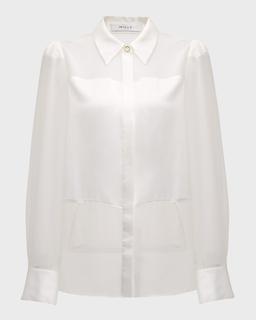 Andy Sheer-Panel Button-Down Satin Blouse