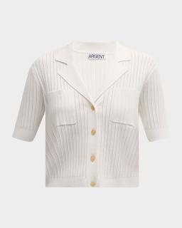Ribbed Pointelle-Knit Button-Down Shirt