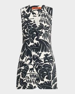 Carob Striped Linen Cotton Sleeveless Mini Dress