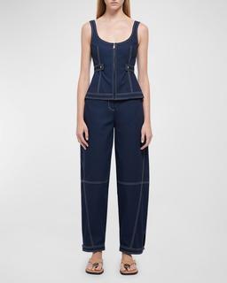 Dolce Topstitched Sleeveless Zip-Up Top