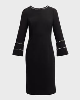 Pearly-Trim Stretch Crepe Dress