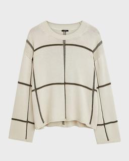 Crewneck Grid Intarsia Sweater