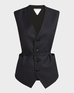 Subtle Striped Wool Gilet with Tie Waist