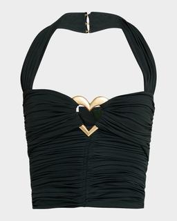 Heart Ruched Halter Crop Top