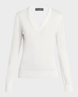 Cashmere-Silk V-Neck Long Sleeve Sweater