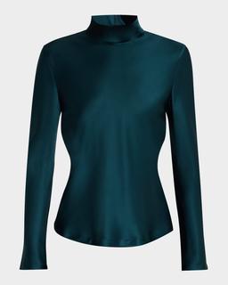 Silk Turtleneck Long-Sleeve Blouse