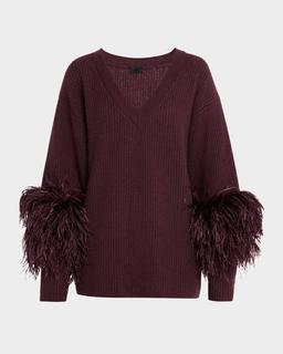 V-Neck Cashmere Sweater With Feathers