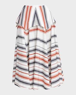 Degrade Striped Cotton Tiered Midi Skirt