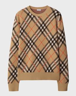 Check Long-Sleeve Crewneck Sweater