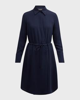 Drawstring Faux-Wrap Shirtdress