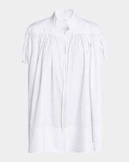 Gathered Short-Sleeve Cotton Tunic Top