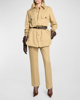 Pocket-Front Collared Shirt with Belt