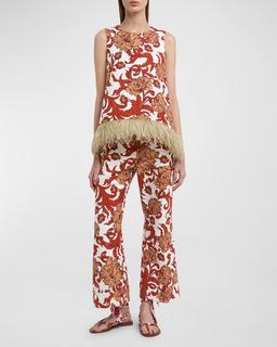 La Scala Sleeveless Feather-Hem Top