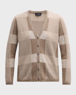 Wool-Cashmere Check Cardigan