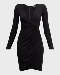 Ruched Faux-Wrap Jersey Mini Dress