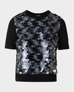 Front Sequined Short Sleeve Wool Sweater