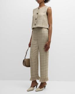 Remo Silk Linen Plaid Vest Top