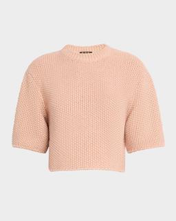 Boccioleto Cashmere-Silk Crewneck Crop Sweater
