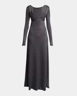 Nalani Deep V-Neck Lacquered Viscose Maxi Dress