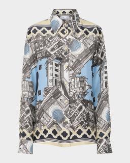 Brooks Scarf-Print Silk Twill Shirt