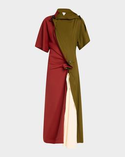 Colorblock Fluid Stretch Viscose Piercing Dress