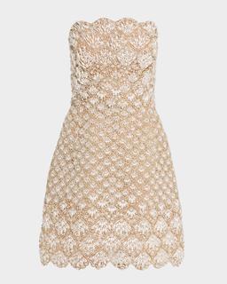 Pearly Scallop Strapless Mini Cocktail Dress