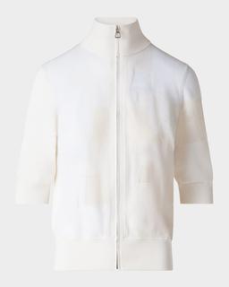 Trapeze Jacquard Elbow-Sleeve Zip Cardigan