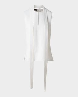 Neck-Tie Stonewash Twisted Linen-Blend Sleeveless Blouse