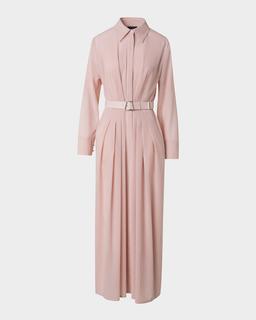 Pleated Cotton Voile Maxi Shirtdress