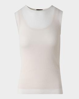 Structured Double-Layer Cotton Blend Knit Top