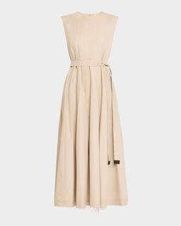 Amina Pleated Maxi Dress with Tie Belt