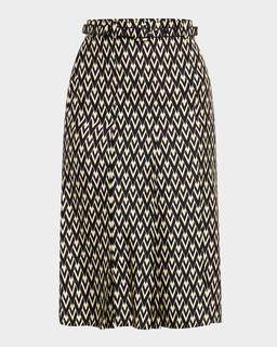 Toute La V Silk Twill Belted Skirt