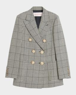 Houndstooth Wool Double-Breasted Jacket
