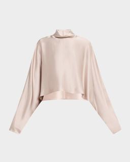 Long-Sleeve Satin Crop Caftan Top