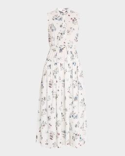 Floral-Print Poplin Sleeveless Midi Shirtdress With Belt