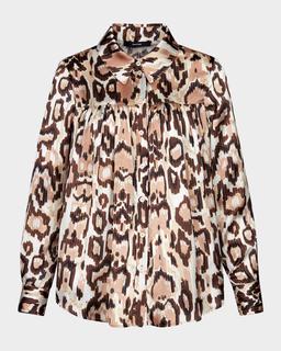 Abstract Leopard Classic Shirred Blouse