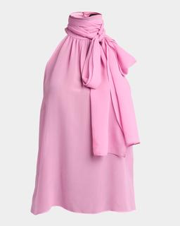 Silk Tie-Neck Halter Blouse