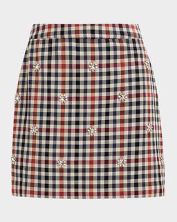 Hiamond Checkered Rhinestone Mini Skirt